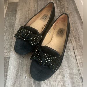 UGG Alloway Black Suede Leather
Studded Bow Flats